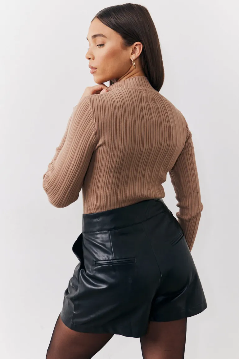 High Neck Variegated Rib Knit Bodysuit