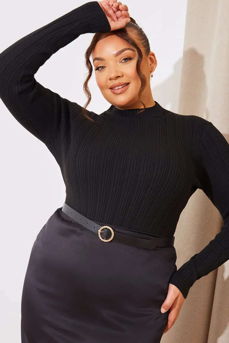 High Neck Variegated Rib Knit Bodysuit