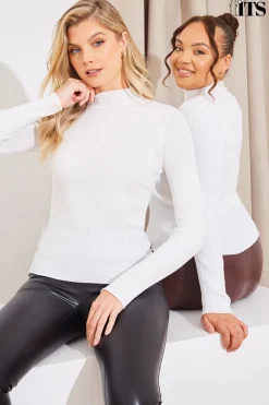 High Neck Variegated Rib Knit Top