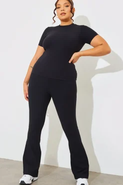 High Waist Kick Flare Rib Trouser