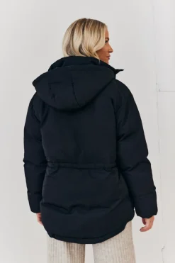 Hooded Drawstring Waist Puffer Coat