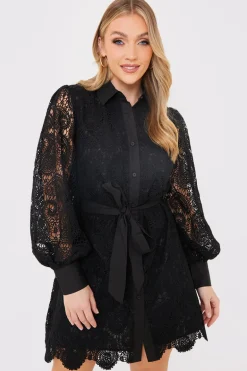 Lace Belted Shirt Dress