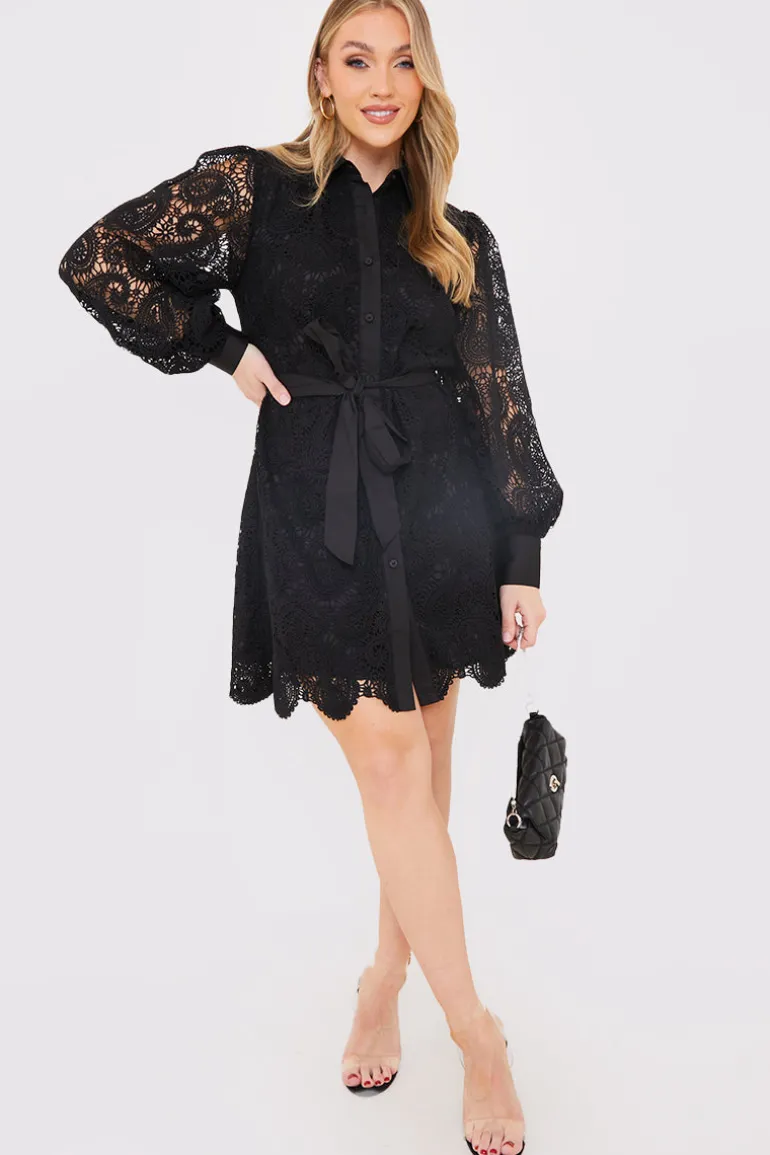 Lace Belted Shirt Dress