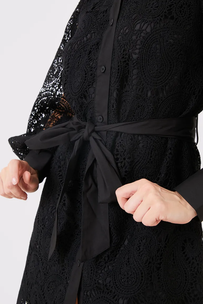 Lace Belted Shirt Dress