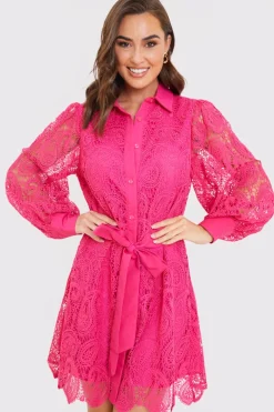 Lace Belted Shirt Dress