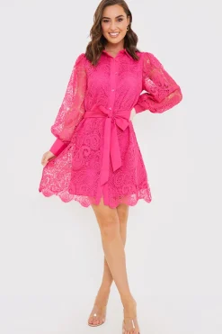 Lace Belted Shirt Dress
