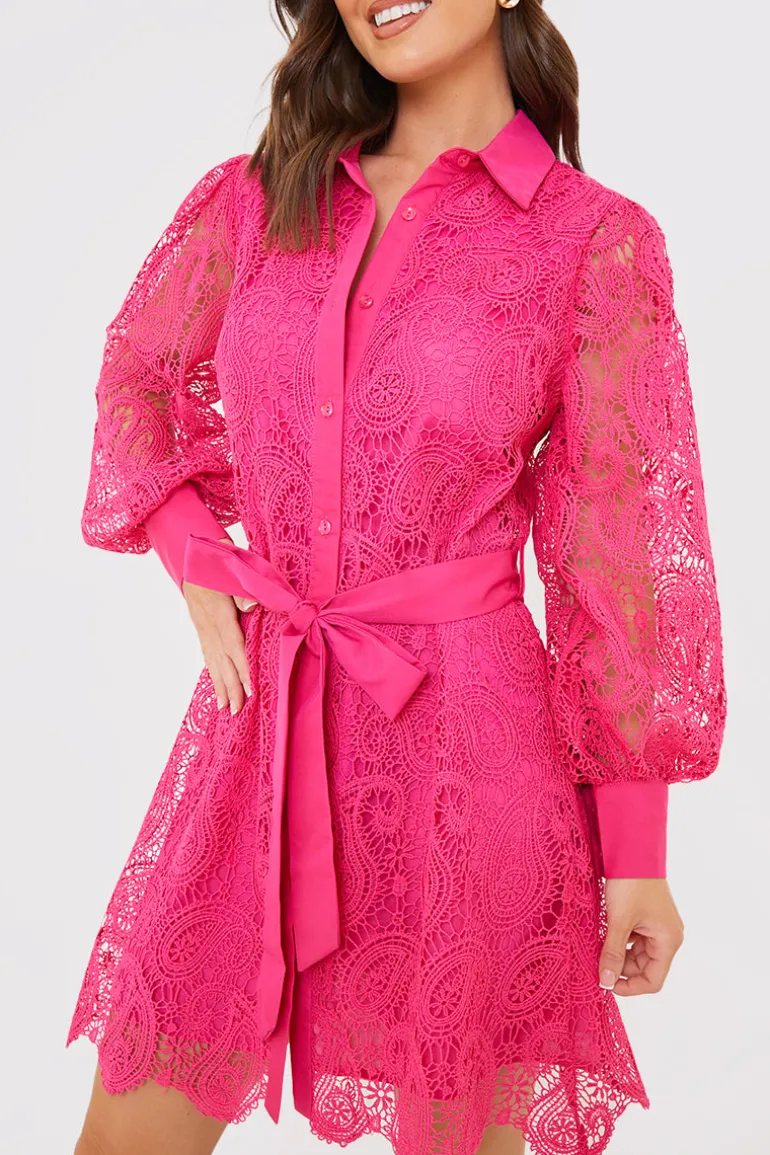 Lace Belted Shirt Dress