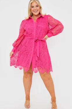 Lace Belted Shirt Dress