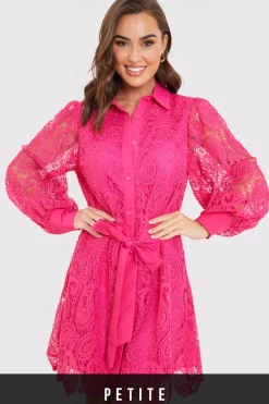 Lace Belted Shirt Dress