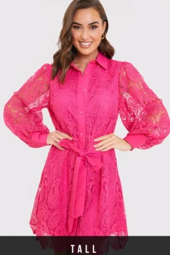 Lace Belted Shirt Dress