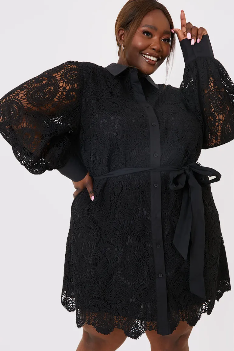 Lace Belted Shirt Dress