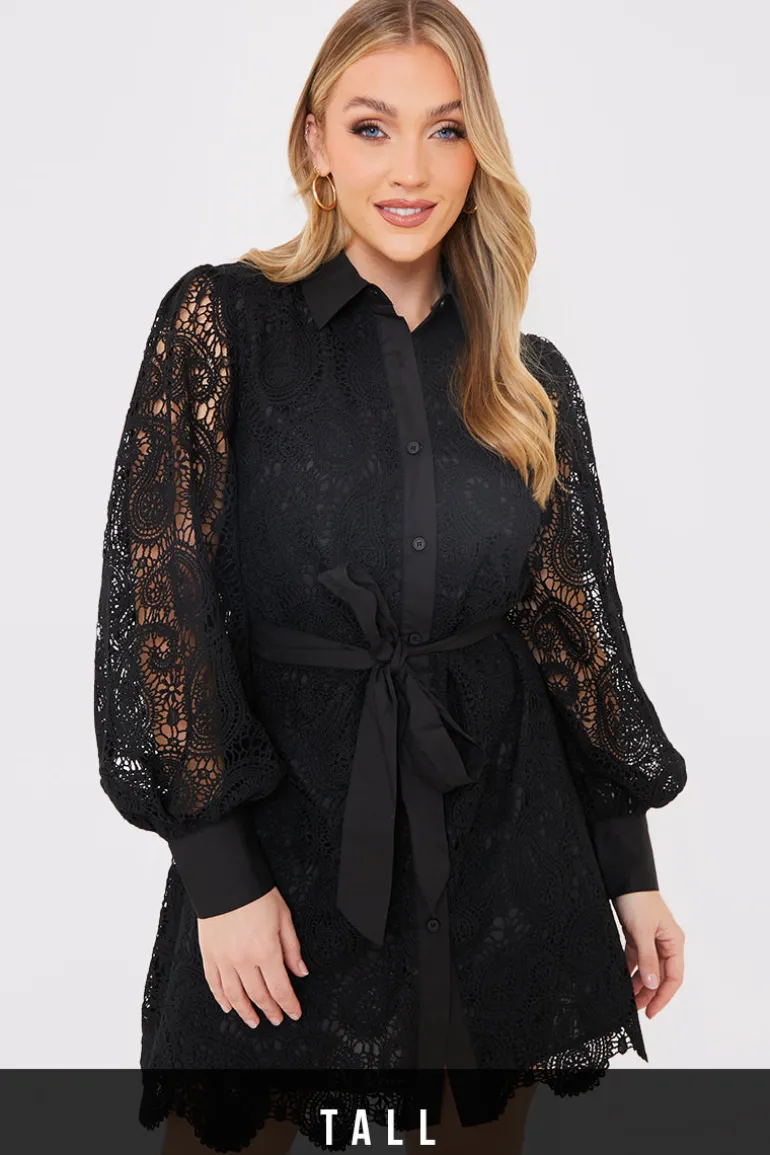 Lace Belted Shirt Dress