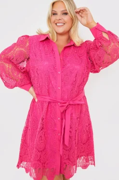 Lace Belted Shirt Dress