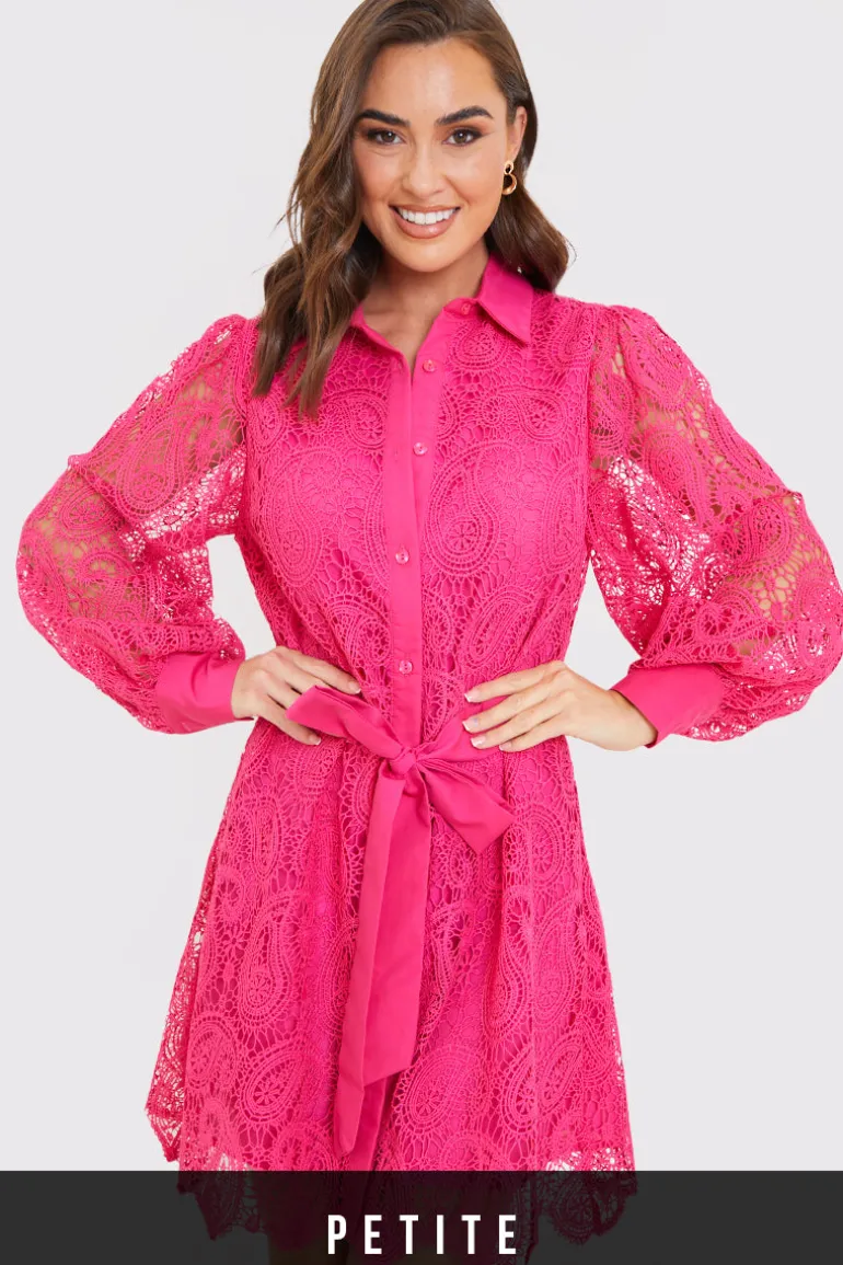 Lace Belted Shirt Dress