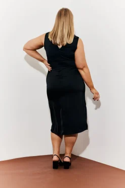 Lace Trim Satin Midi Dress