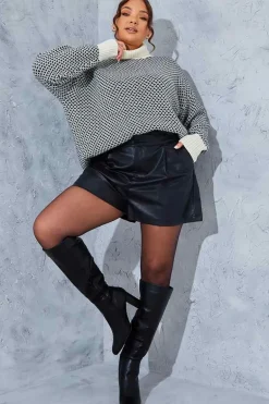 Leather Look High Waisted Boxy Shorts