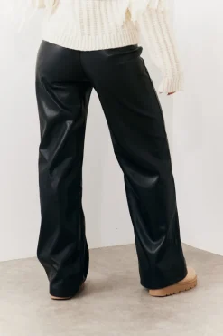 Leather Look Pintuck Detail Trousers