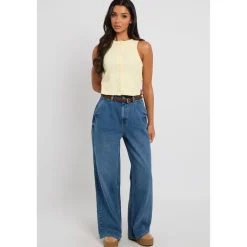 Lemon Sleeveless Button Front Top