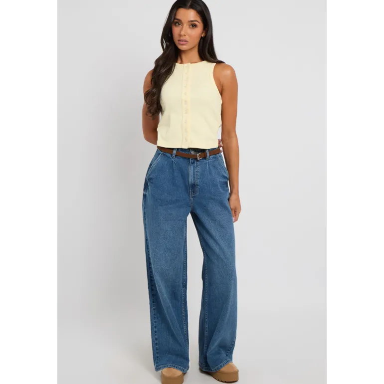Lemon Sleeveless Button Front Top