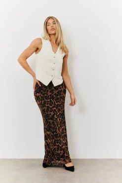 Leopard Mesh Maxi Skirt