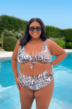 Leopard Print Tie Front Bikini Top