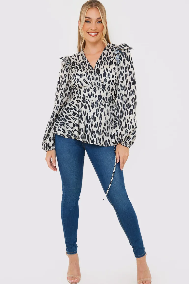 Leopard Print Wrap Blouse