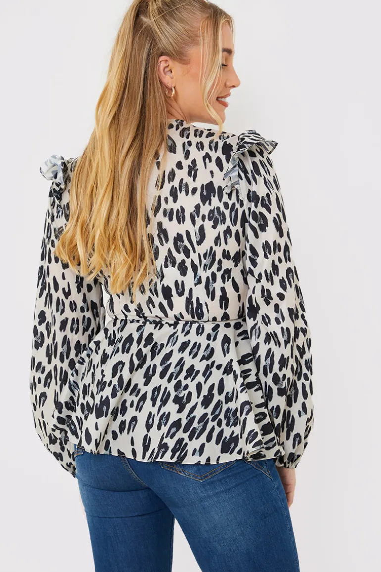 Leopard Print Wrap Blouse