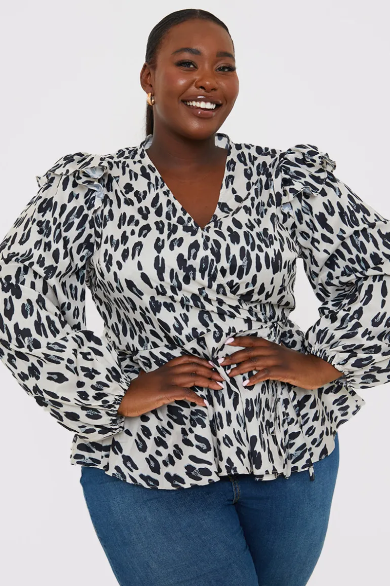 Leopard Print Wrap Blouse