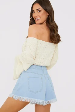 Light Wash Flared Denim Shorts