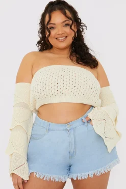 Light Wash Flared Denim Shorts