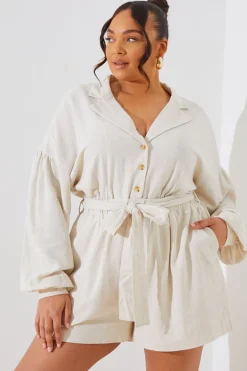 Linen Blend Belted Playsuit