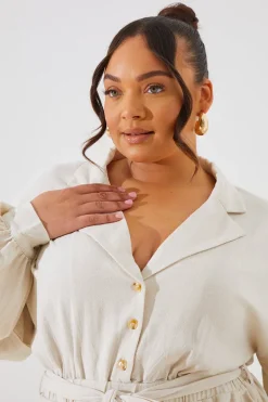 Linen Blend Belted Playsuit