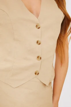 Linen Look Button Through Co-Ord Waistcoat