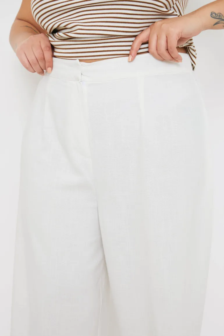 Linen Look Wide Leg Trousers