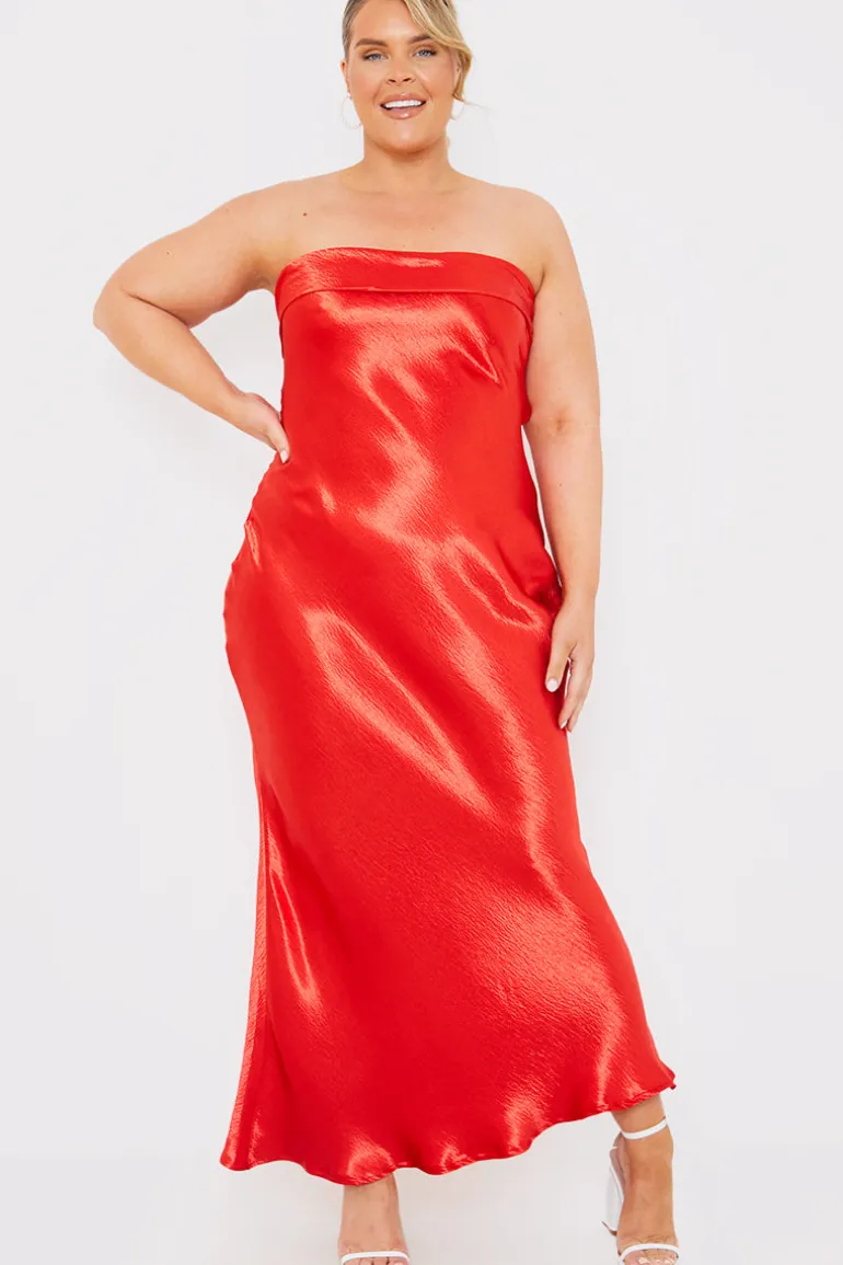 Liquid Satin Bandeau Cut Out Back Maxi Dress