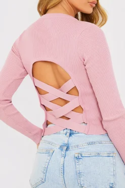 Long Sleeve Lace Back Crop Top