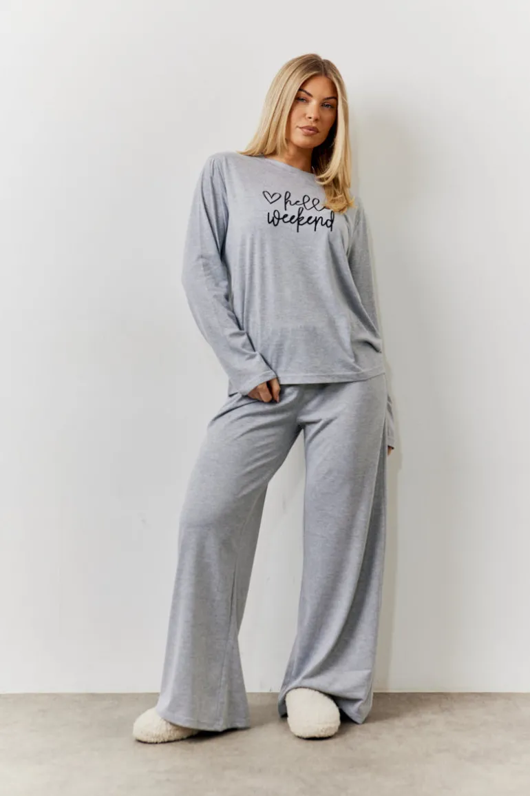 Long Sleeve Top and Trouser Slogan PJ Set