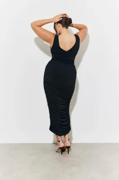 Magic Sculpting Plunge Neck Ruched Detail Midaxi Dress