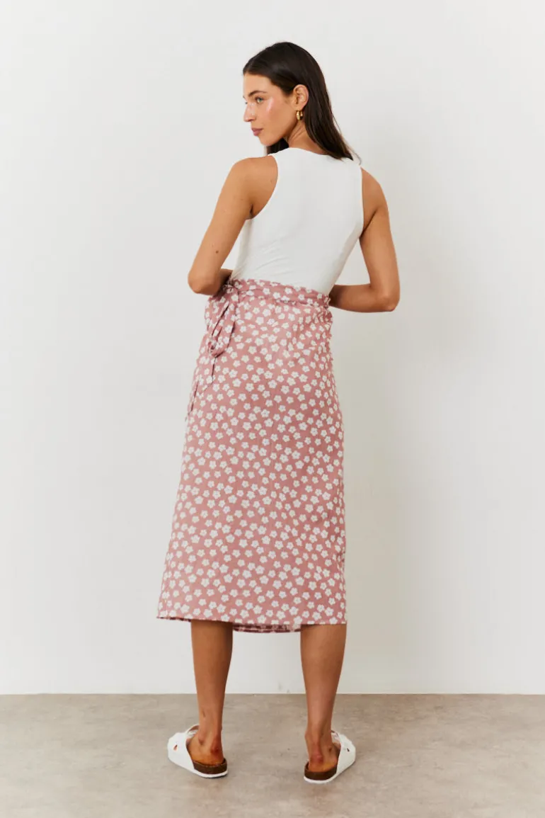 Maternity Floral Print Wrap Front Midi Skirt