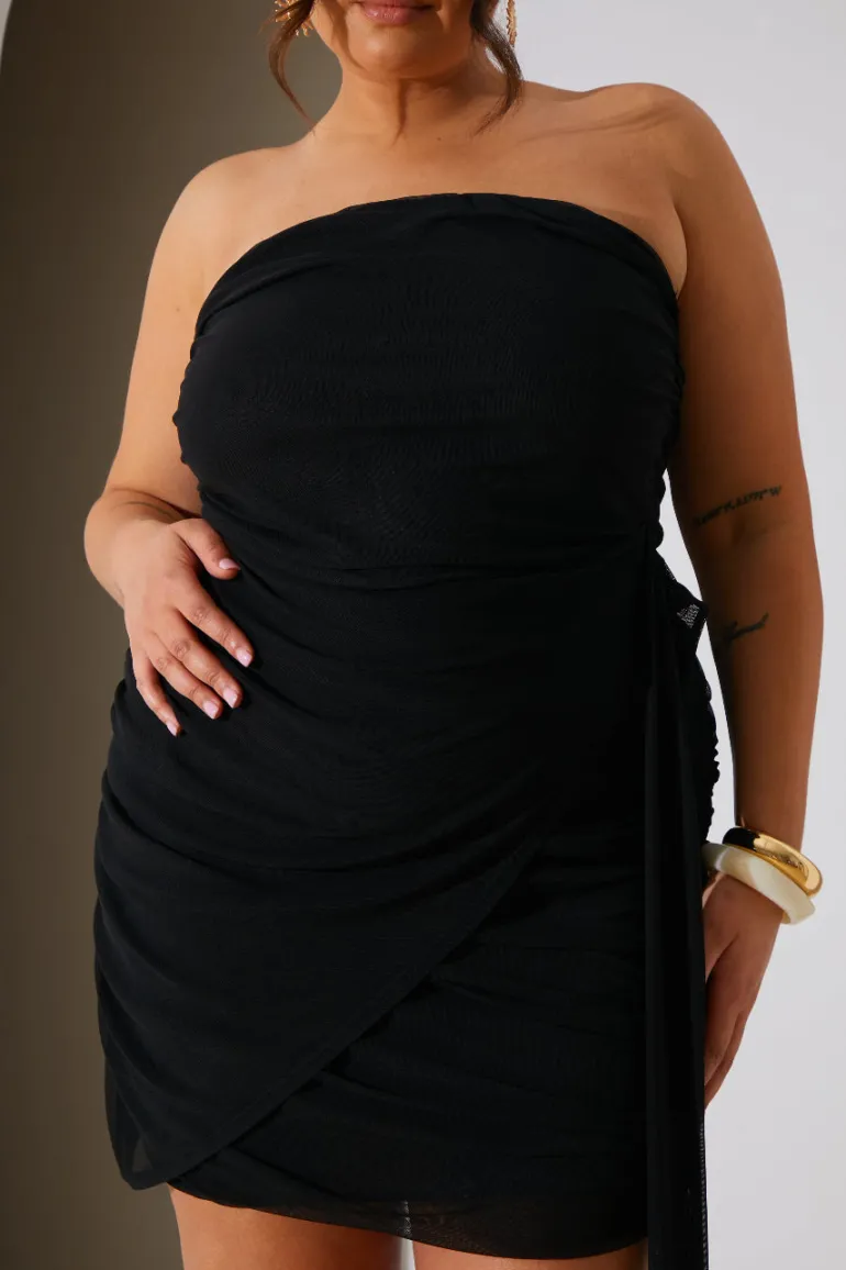 Mesh Bandeau Drape Mini Dress
