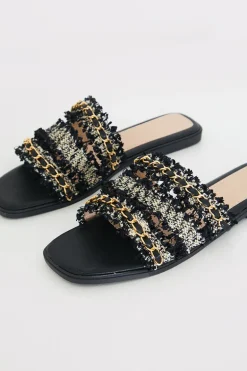 Metallic Faux Leather Flat Sandal