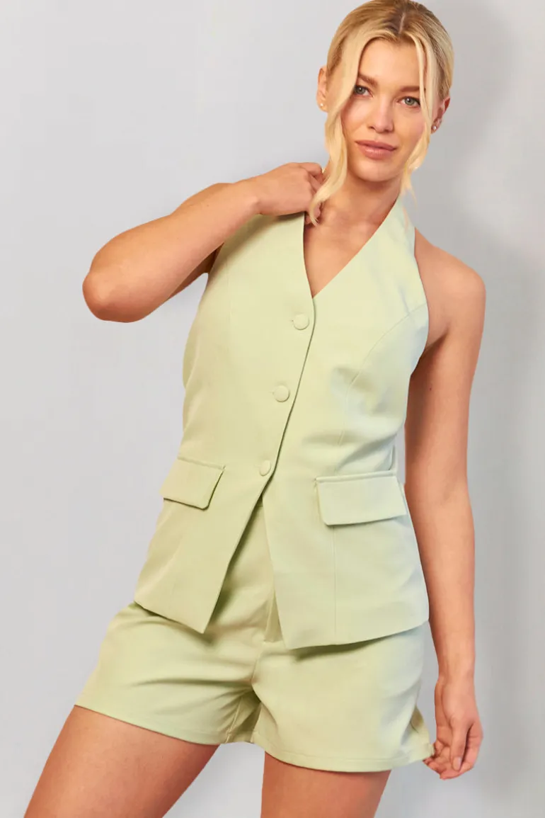 Mint Green Halterneck Co-Ord Waistcoat