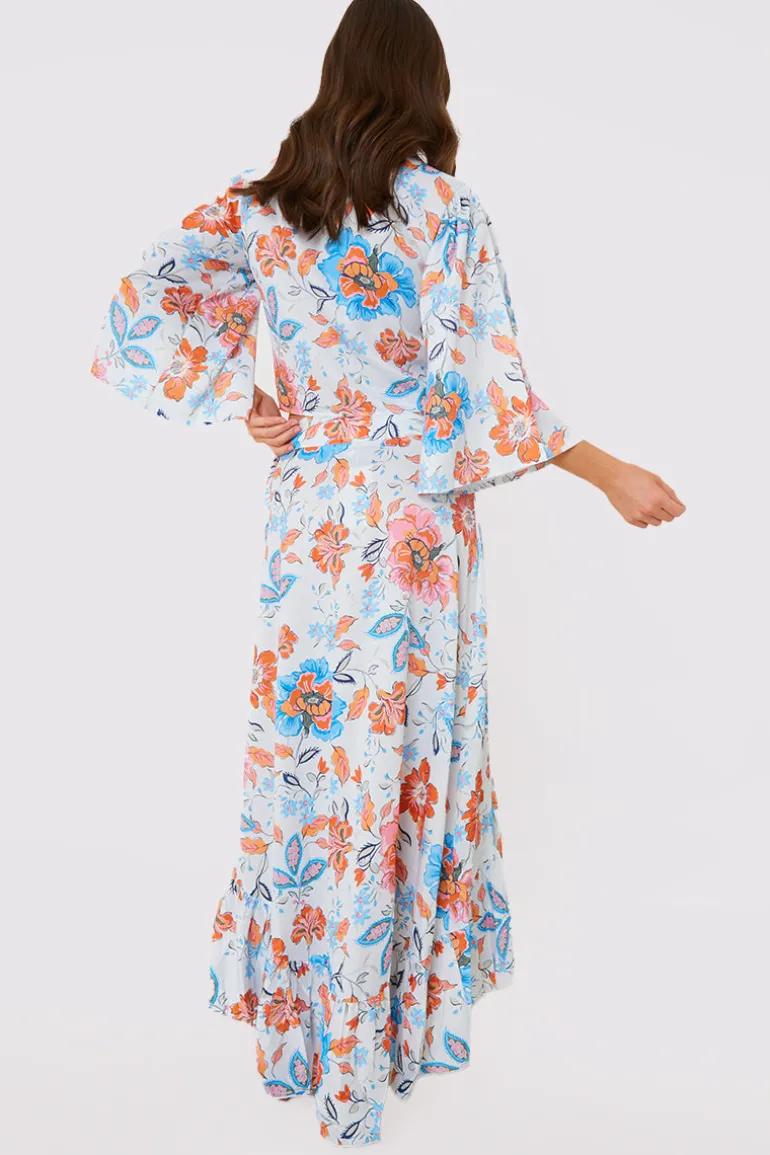 Multi Floral Frill Detail Wrap Maxi Skirt