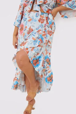 Multi Floral Frill Detail Wrap Maxi Skirt