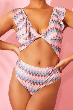 Multi Zig Zag Ruffle Swimsuit