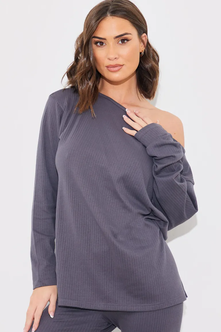 Off The Shoulder Long Sleeve T Shirt And Legging Set