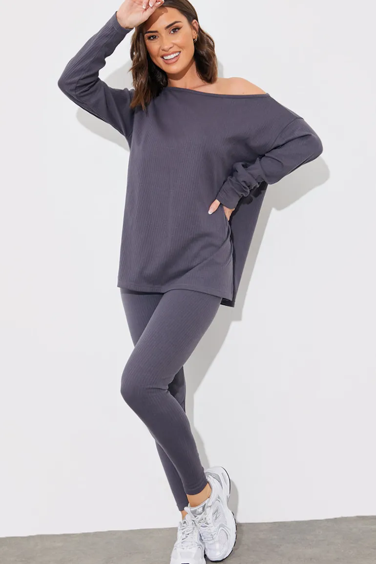 Off The Shoulder Long Sleeve T Shirt And Legging Set