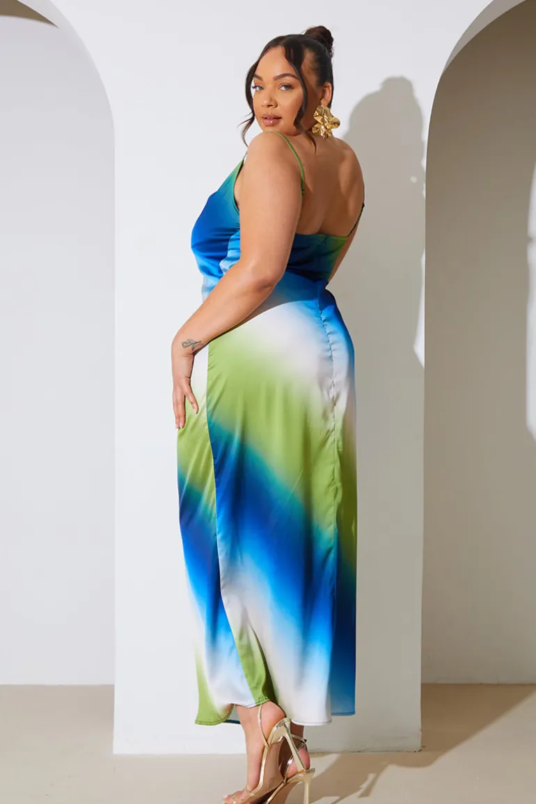 Ombre Satin Cowl Neck Maxi Dress