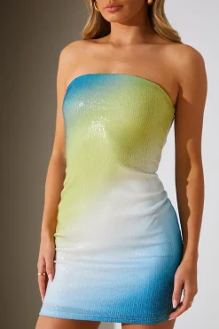 Ombre Sequin Bandeau Mini Dress