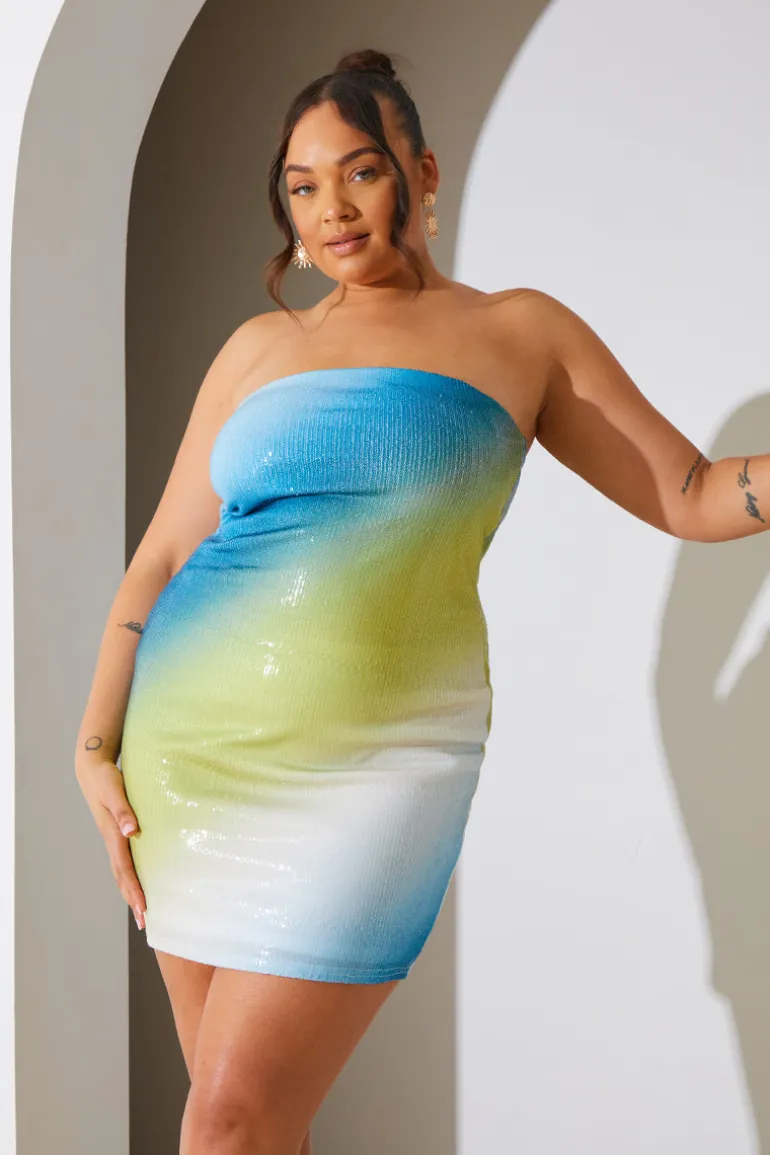 Ombre Sequin Bandeau Mini Dress